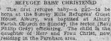 Edeltrude Christ, a Refugee Baby Christened on 31 March 1939 newspaper story